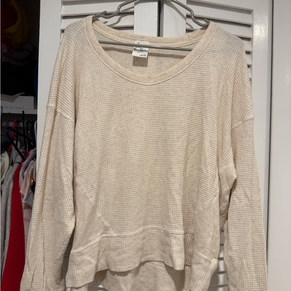 Aerie Cream Waffle Knit Long Sleeve Top